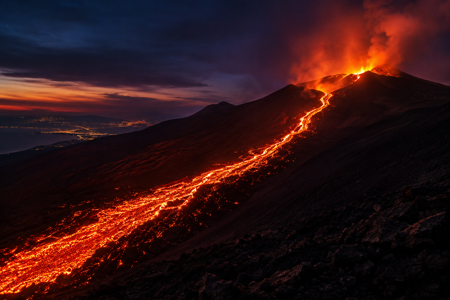 Etna in colata: quando il vulcano si accende al tramonto